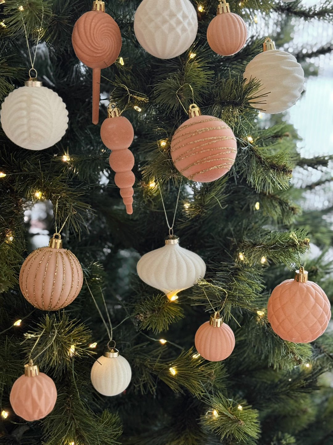 Clay Peach Velvet Mini Bauble Set (pack of 19)