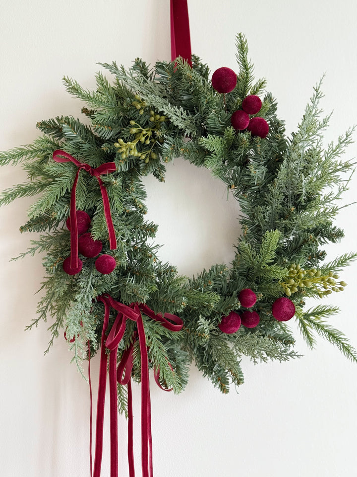 Crimson Velvet Christmas Wreath