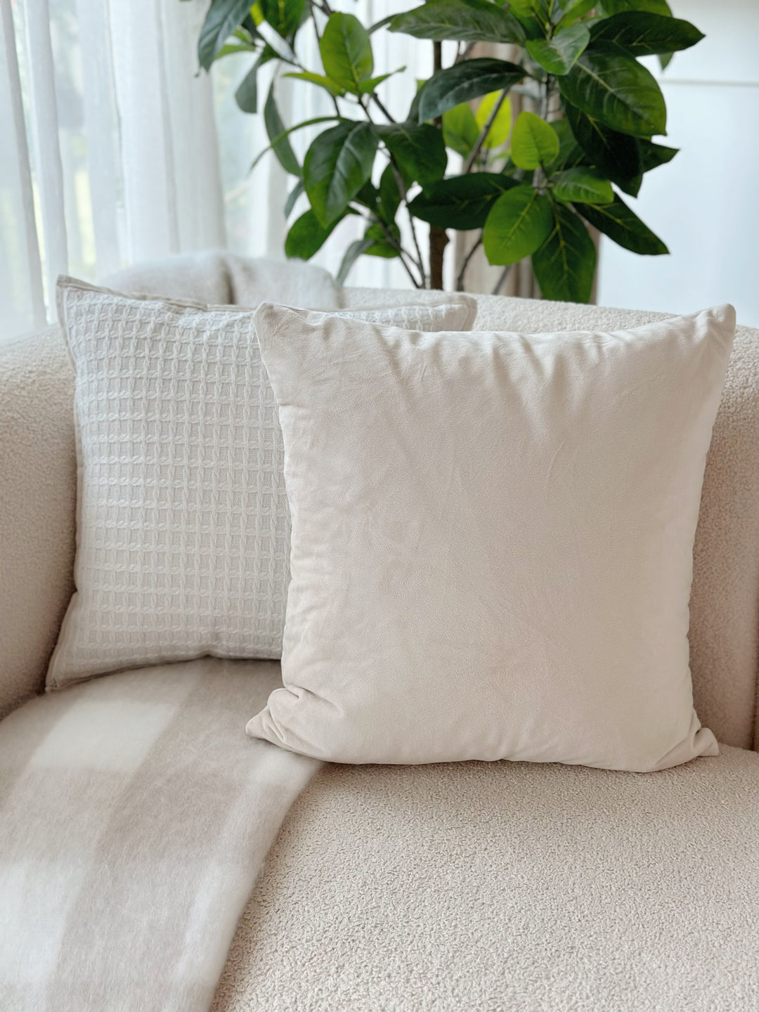 Cream Beige Velvet Square Cushion Cover