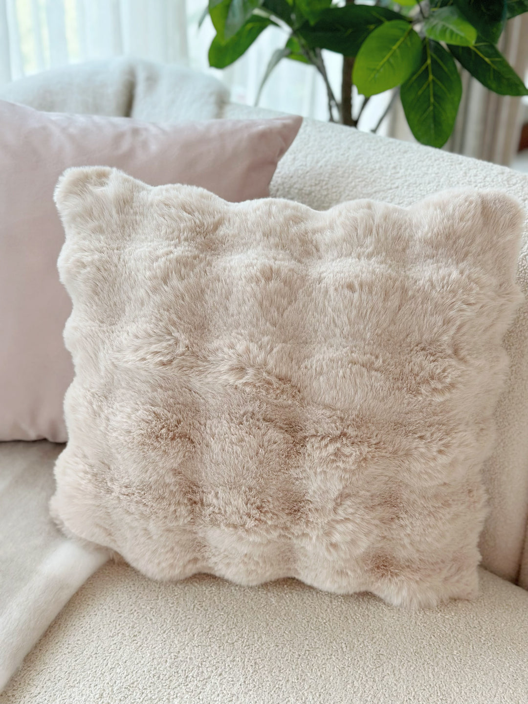 Latte Faux Mink Fur Cushion Cover