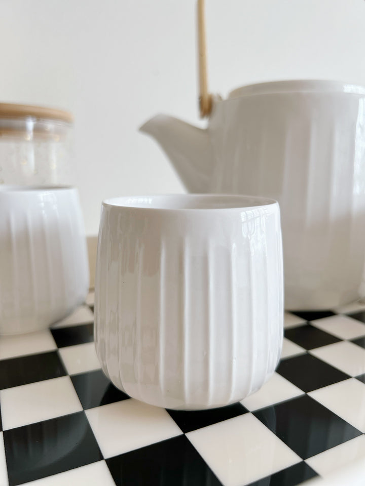 Zen Lines: White Porcelain Teapot & Cup Set