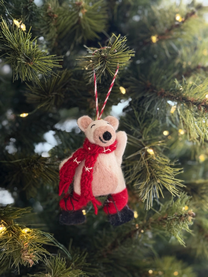 Skating Bear Felt Ornament