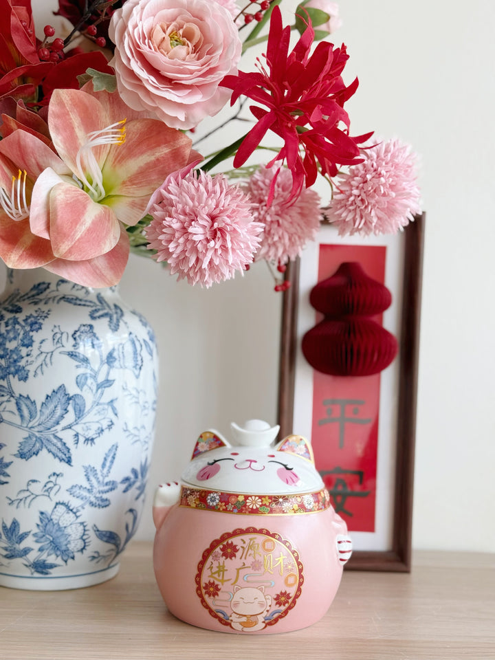Smiling Fortune Cat Porcelain Storage Jar (2 options)