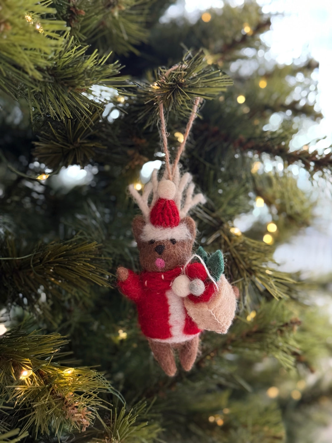 Reindeer with Gift Sack Felt Ornament
