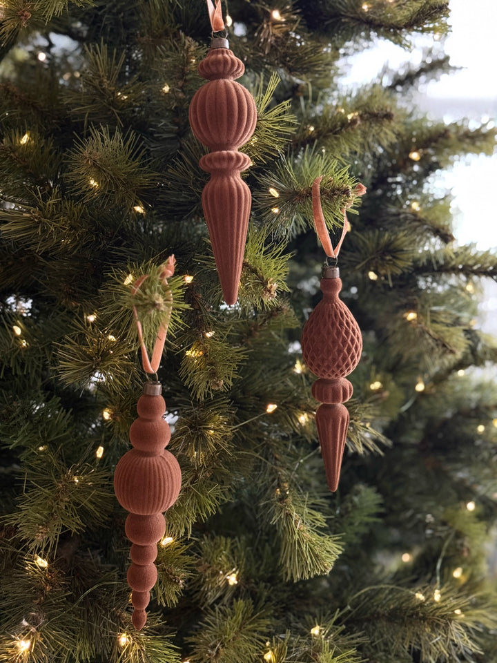 Velvet Finial Christmas Ornament Set - Brown (set of 9)