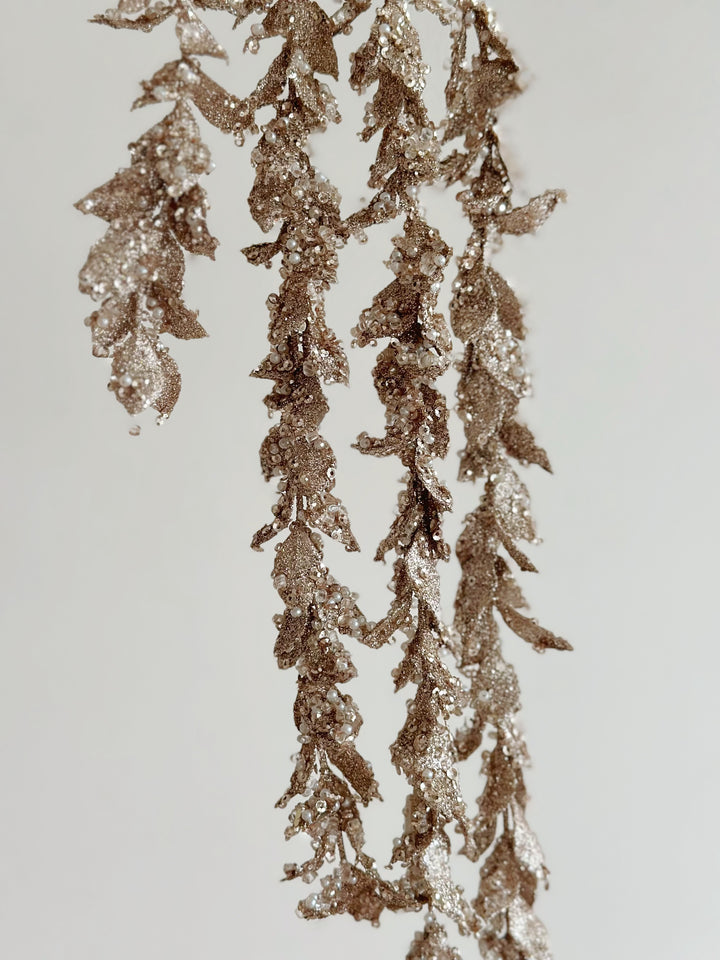 Glittered Champagne Cascade Leaf Branch