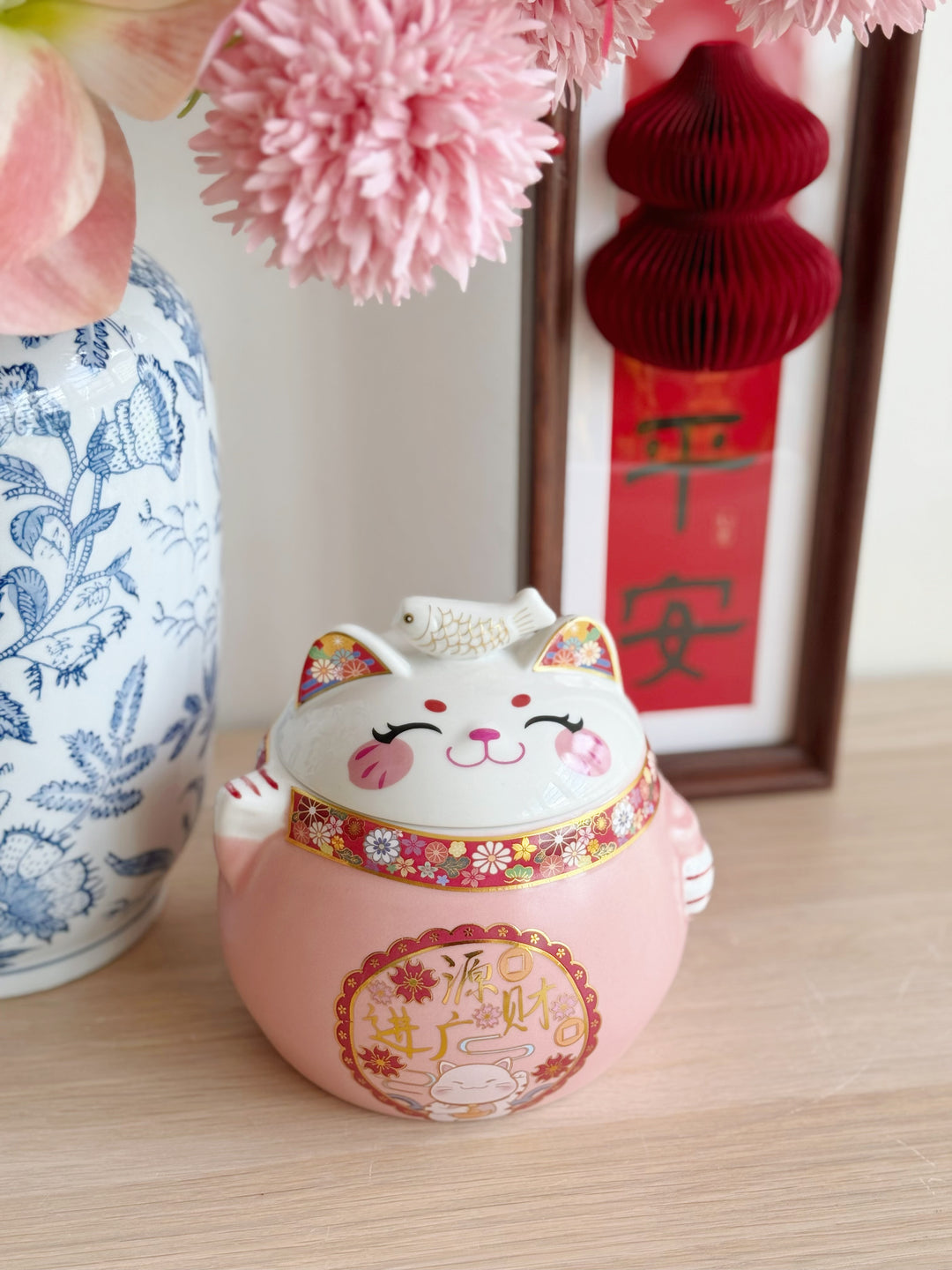 Smiling Fortune Cat Porcelain Storage Jar (2 options)