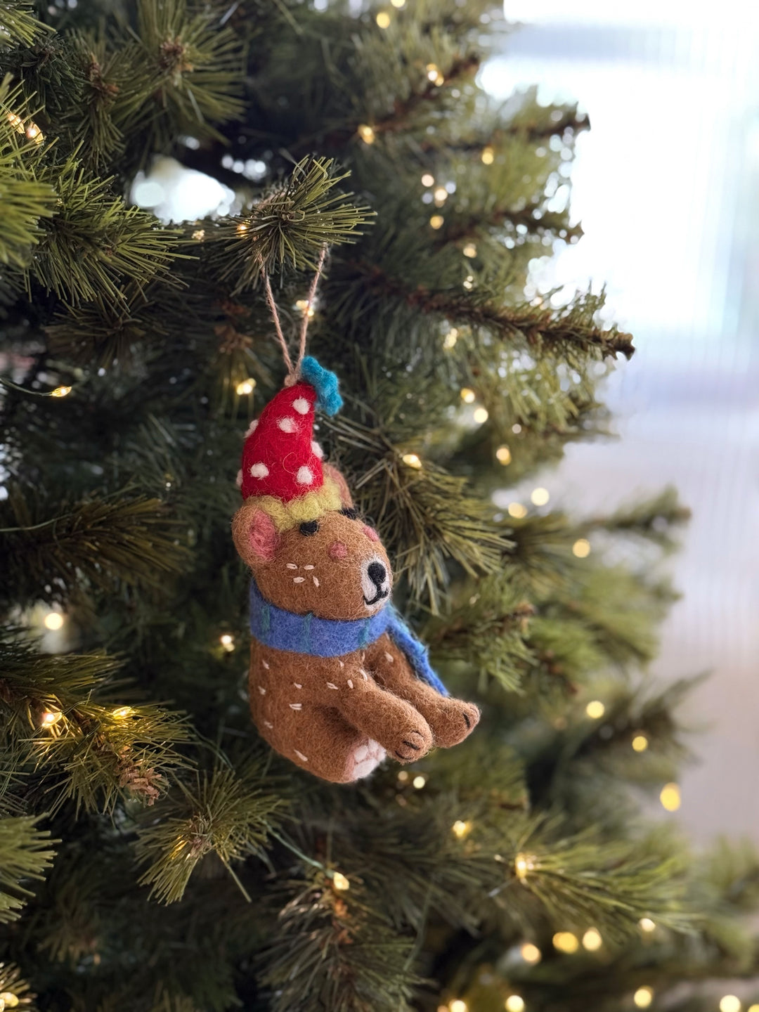 Brown Bear with Party Hat Felt Ornament