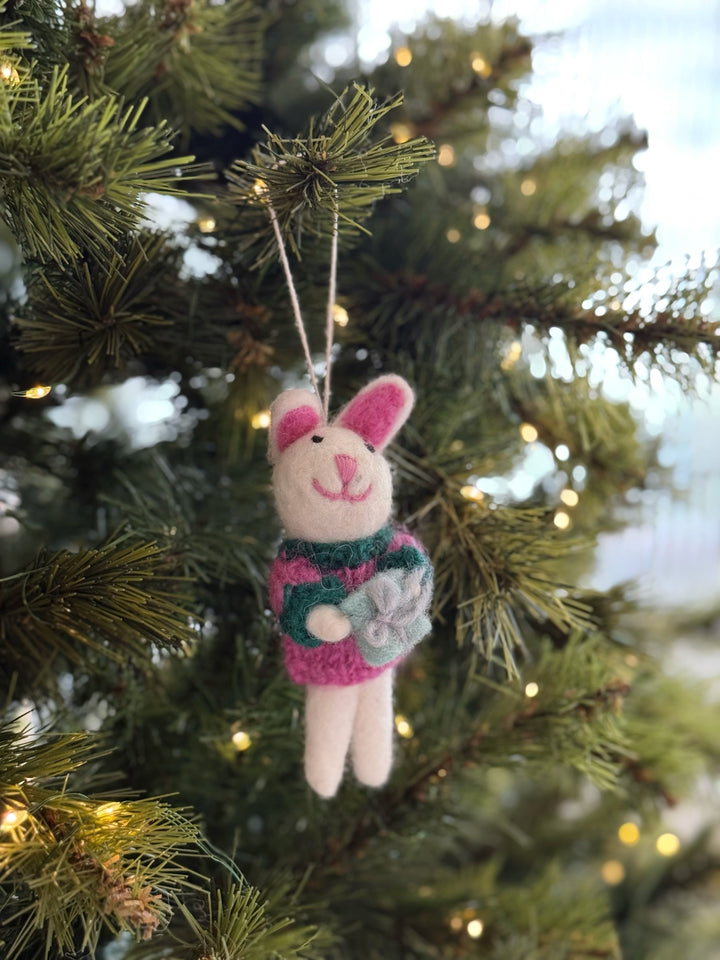 Rabbit with Gift Felt Ornament