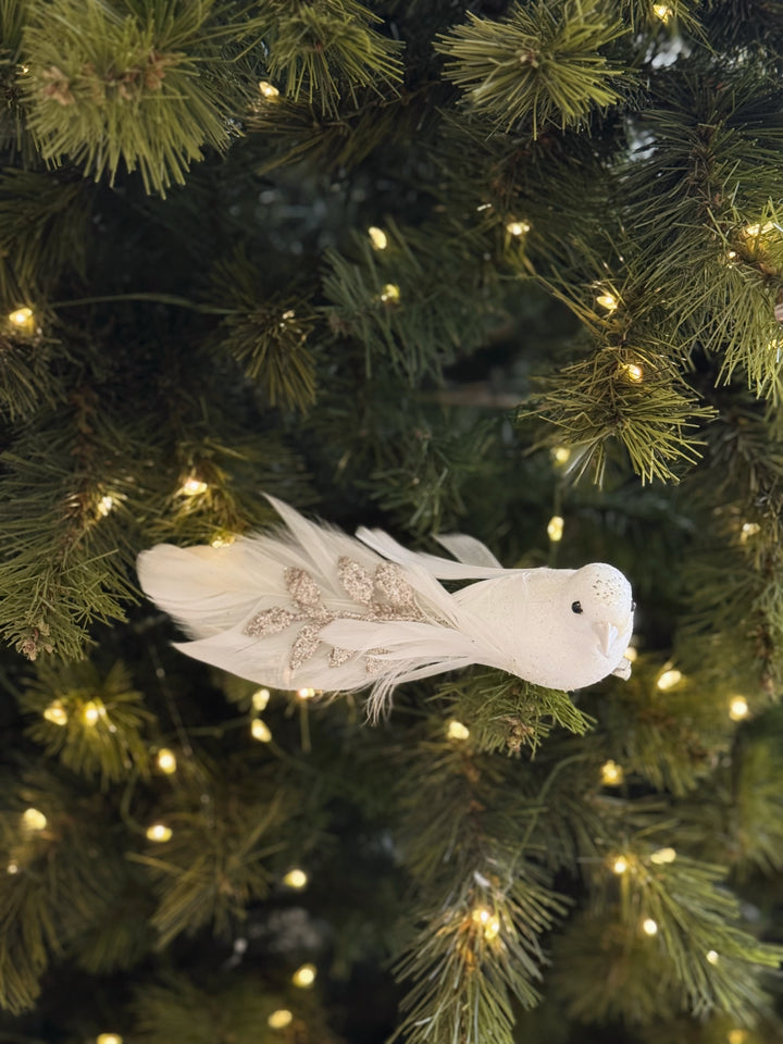 White Shimmer Clip-On Bird Ornaments (Set of 2)