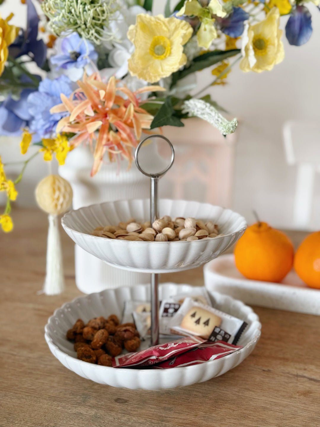Vintage White 2-Tier Porcelain Serving Stand