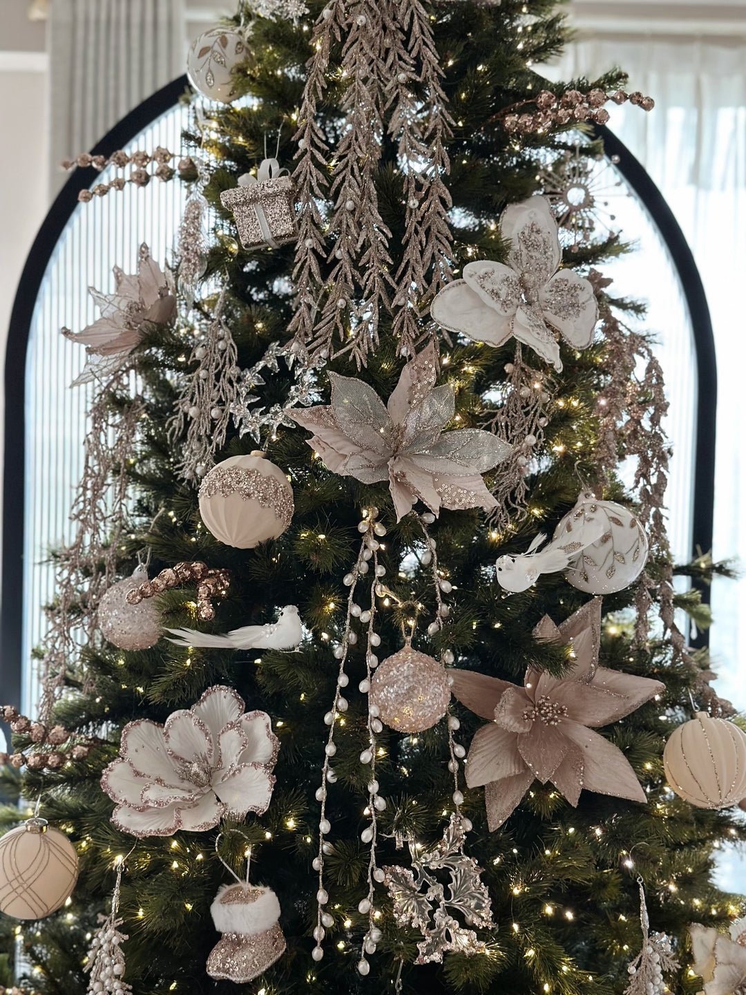 Glittered Champagne Cascade Leaf Branch