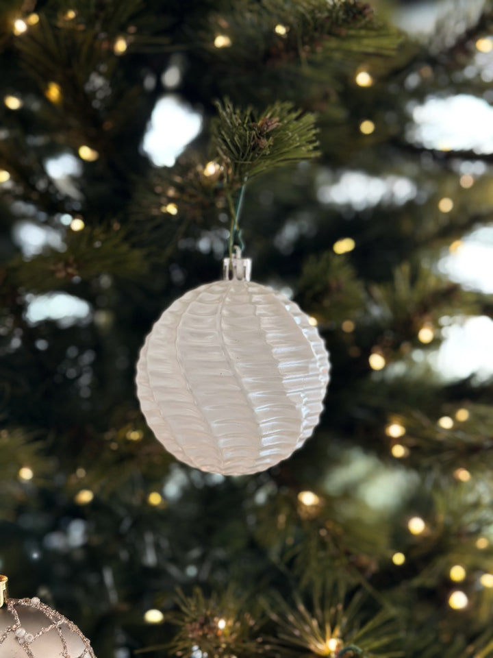 PRE-ORDER (15-21 Oct): Champagne & Snow White Satin 8cm Bauble Set (set of 12)