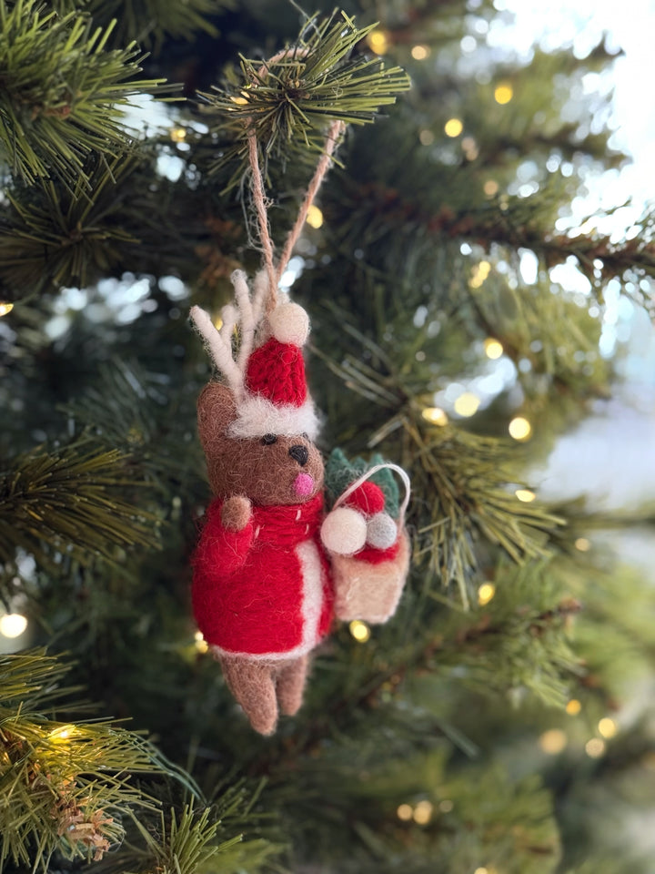 Reindeer with Gift Sack Felt Ornament