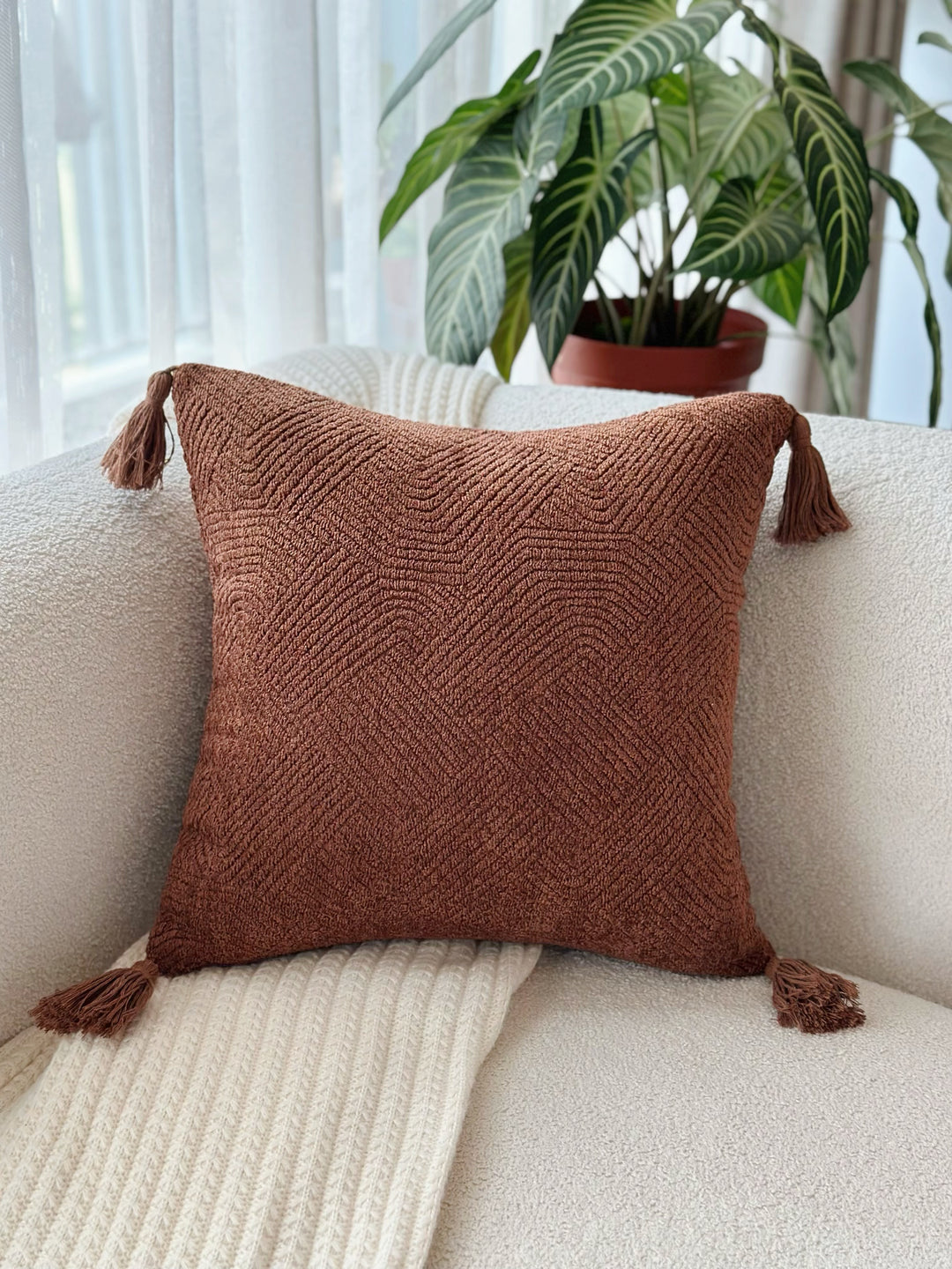 HerringHaven Tassel Cushion Cover - Cocoa Brown