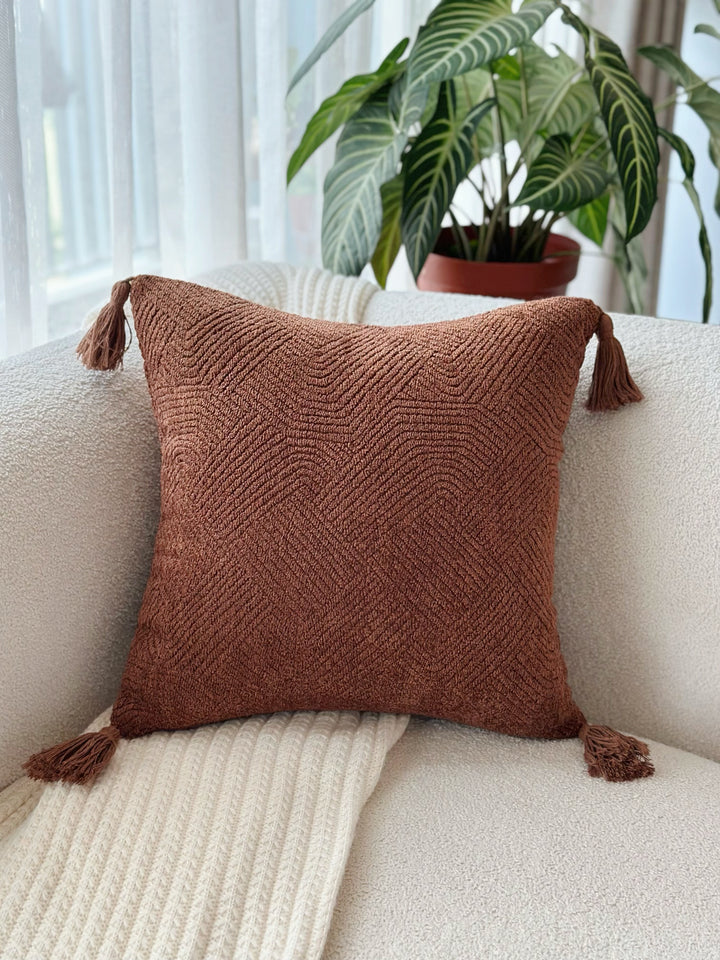 HerringHaven Tassel Cushion Cover - Cocoa Brown