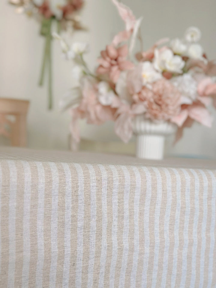 Latte Stripe Elegance Table Cloth