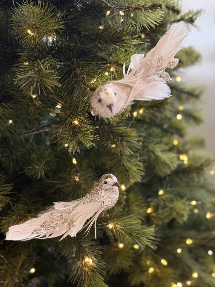 Champagne Shimmer Clip-On Bird Ornaments (Set of 2)