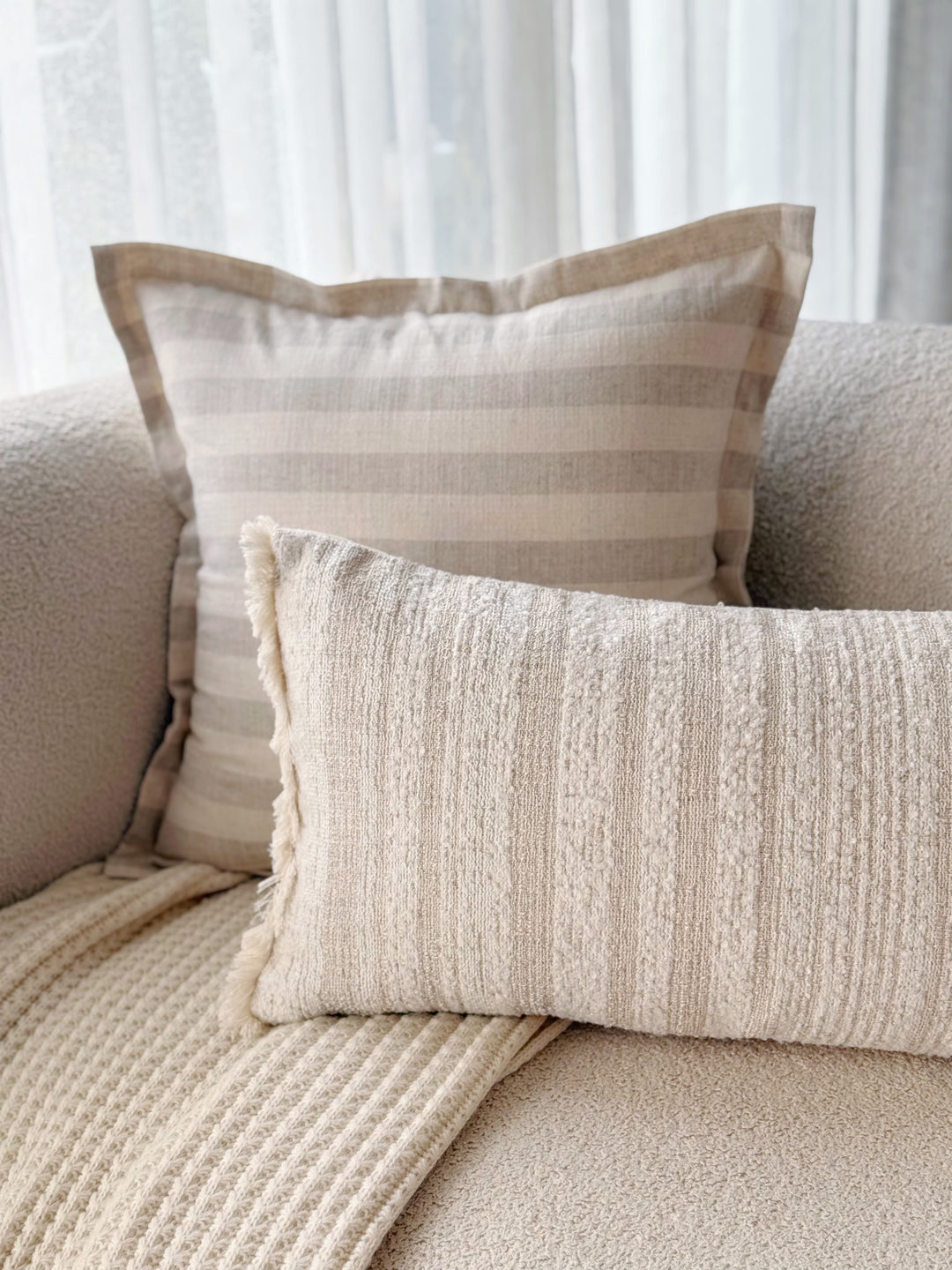 Ivory Fringe Texture Waist Cushion Cover