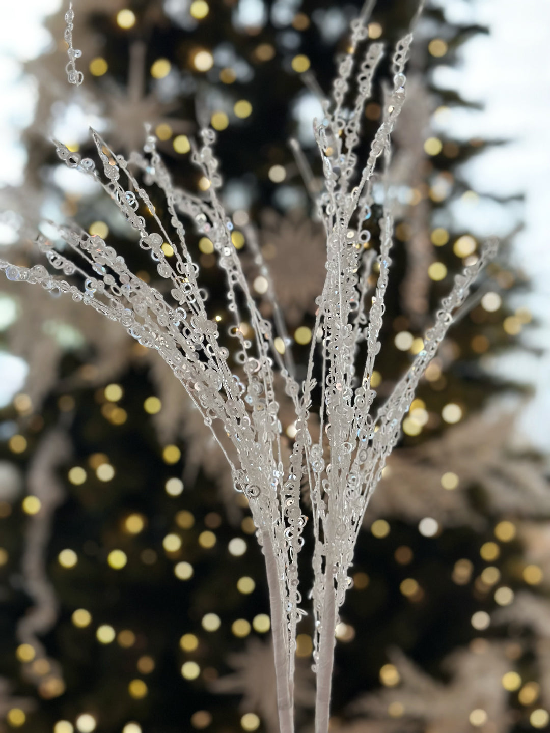 White Sparkly Sequin Beaded Branch (set of 2)