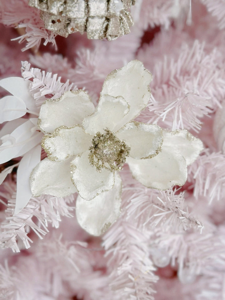Small Glittered Cream White Artificial Christmas Flower
