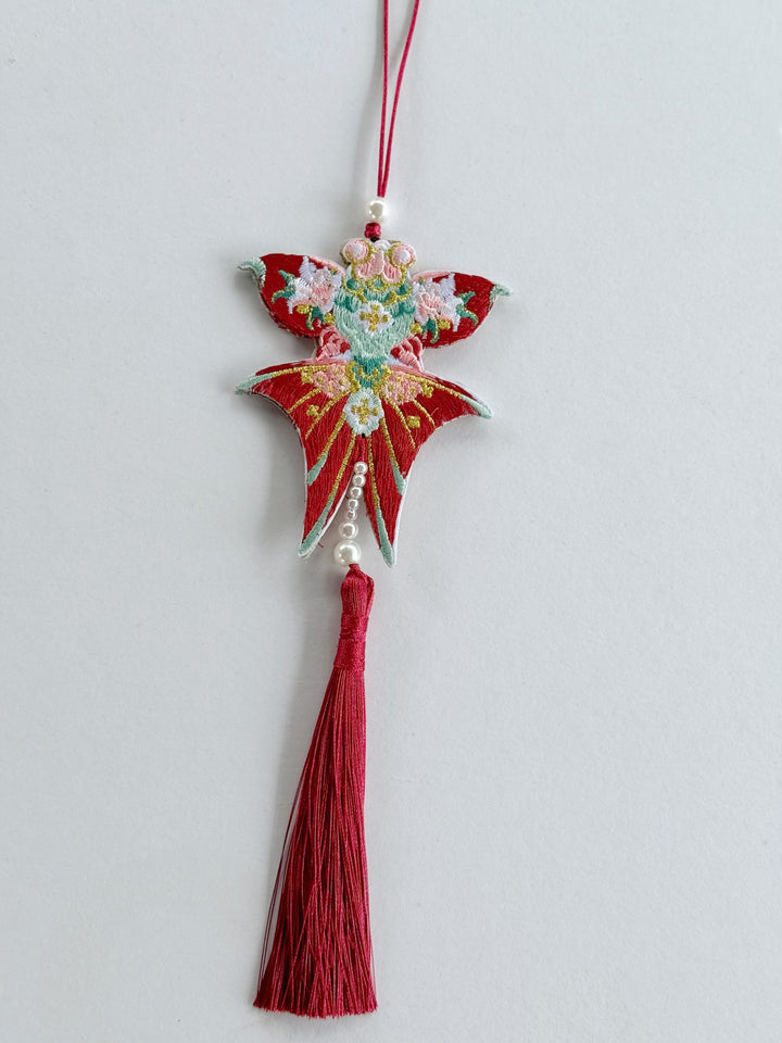 Flying Fortune Embroidered Kite Tassel Charm (3 colours)