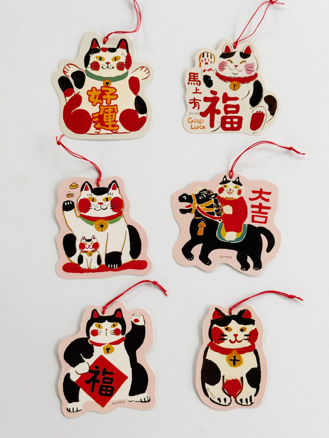 Lucky Cat Blessings Hanging Ornament Set (Set of 6)