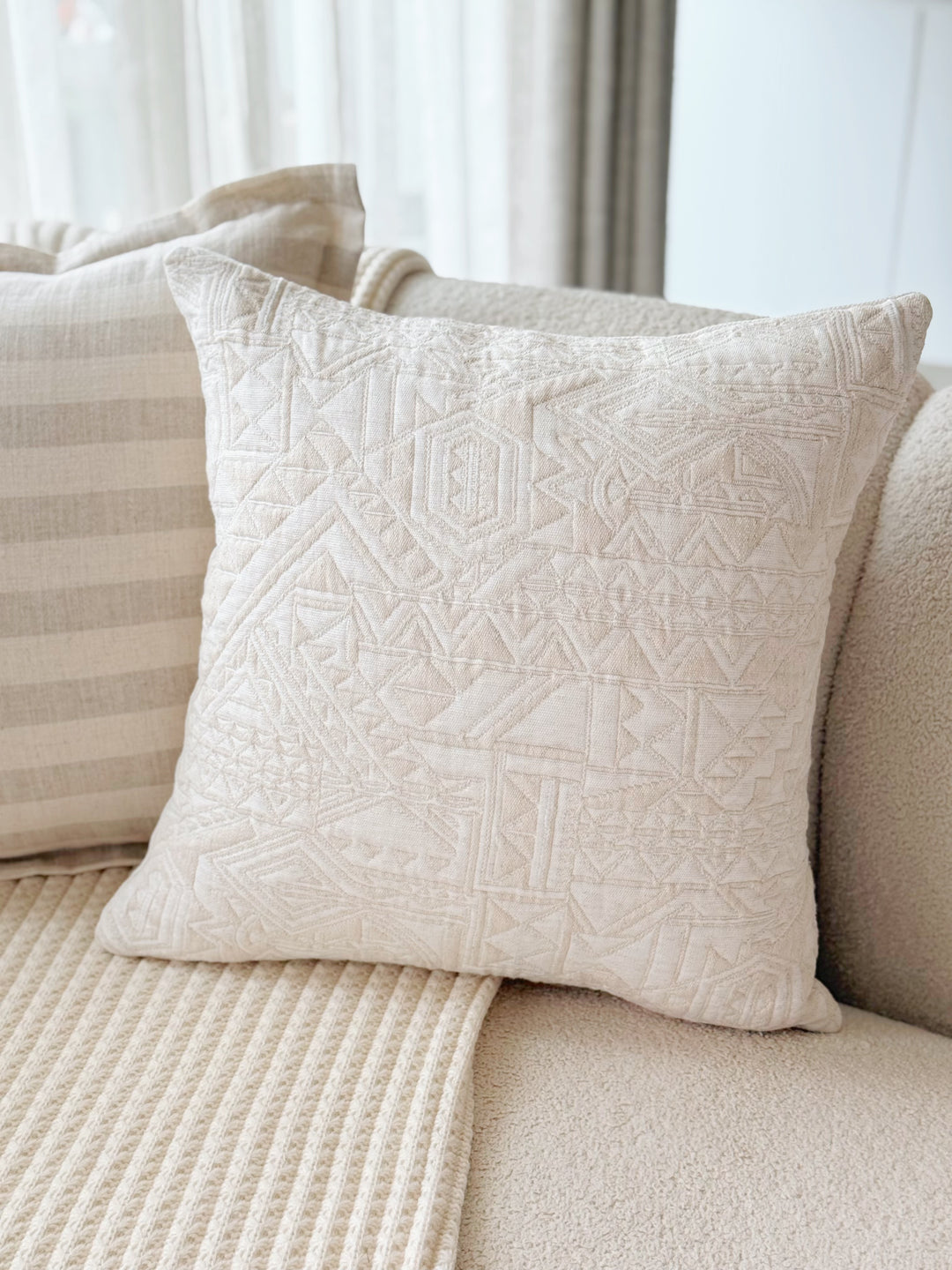 Ivory Etched Geometry Cushion Cover