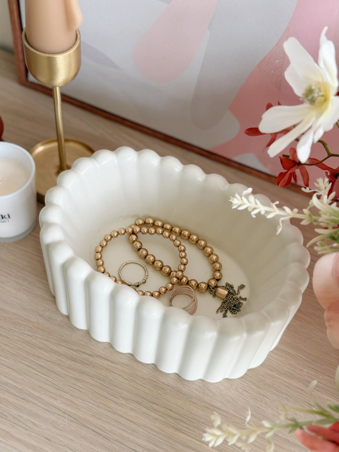 Ivory Ripple Porcelain Organiser Tray