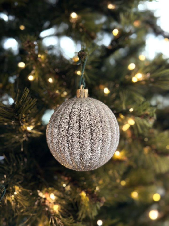 PRE-ORDER (15-21 Oct): Champagne & Snow White Satin 8cm Bauble Set (set of 12)