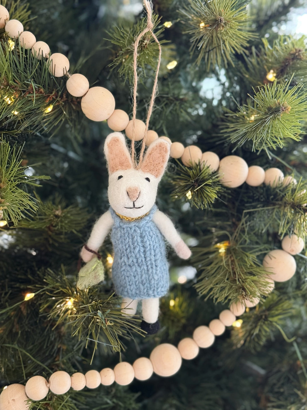 Knitted Dress Bunny Felt Ornament