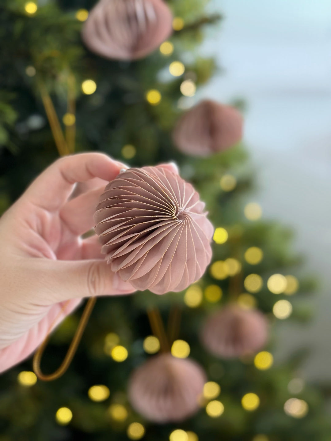 Glistening Dusty Blush Paper Bauble Set (set of 6)