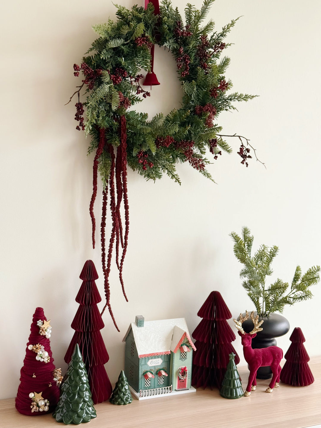 Burgundy Woodland Christmas Wreath