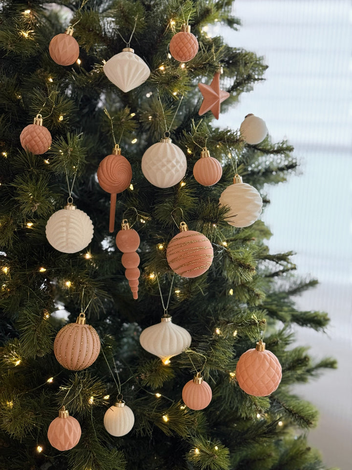 Clay Peach Velvet Mini Bauble Set (pack of 19)
