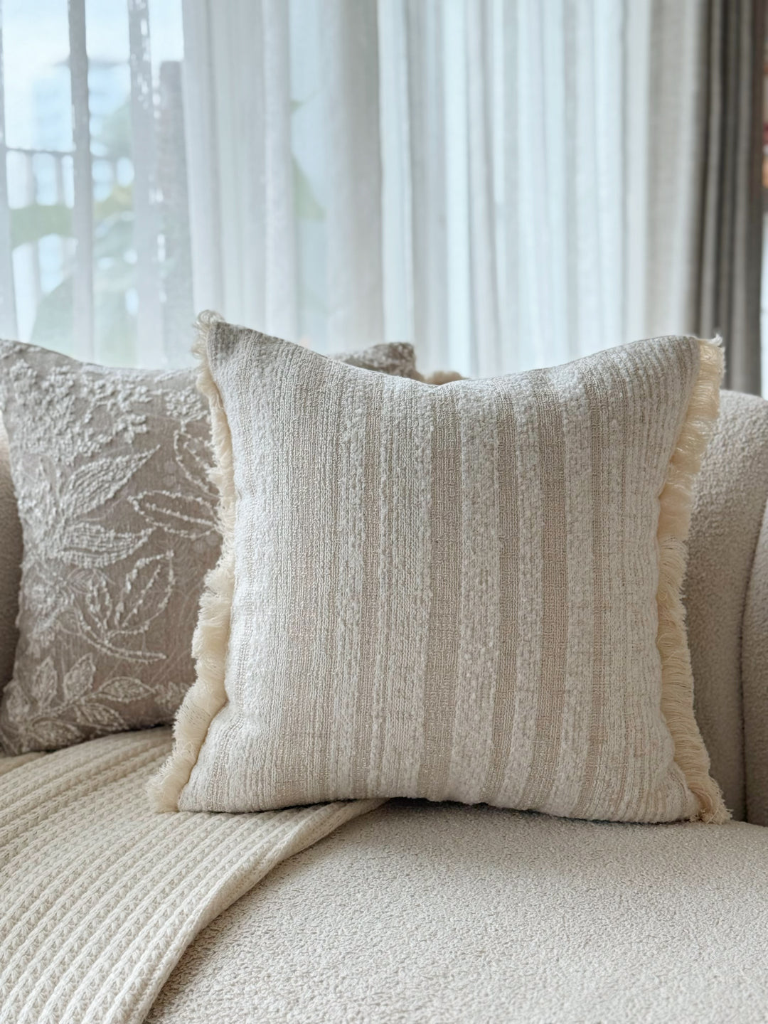 Ivory Fringe Texture Cushion Cover
