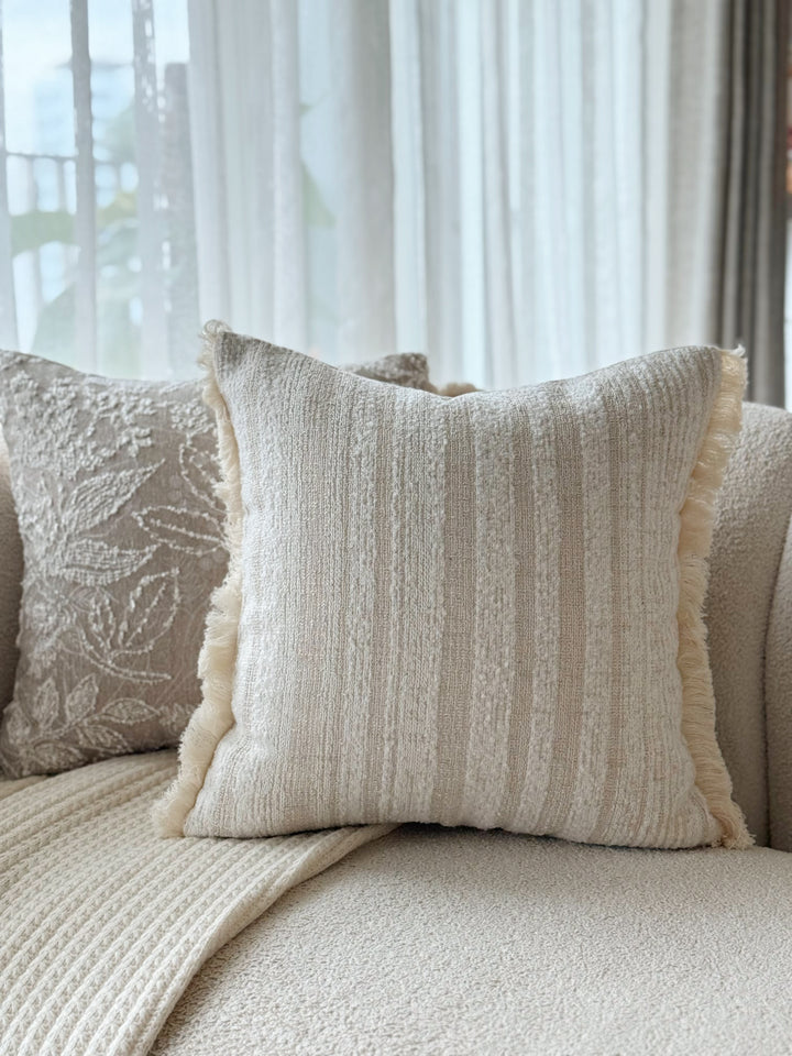 Ivory Fringe Texture Cushion Cover