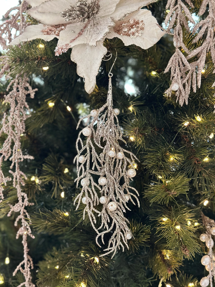 PRE-ORDER (16-20 Oct): Glittered Pearl Leaf Hanging Ornament