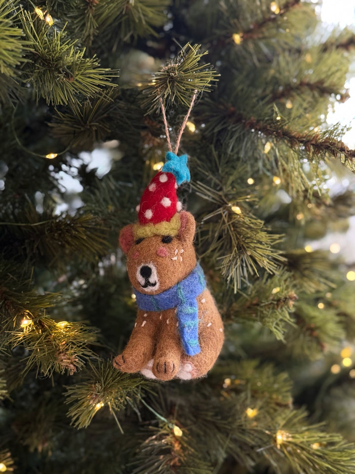 Brown Bear with Party Hat Felt Ornament