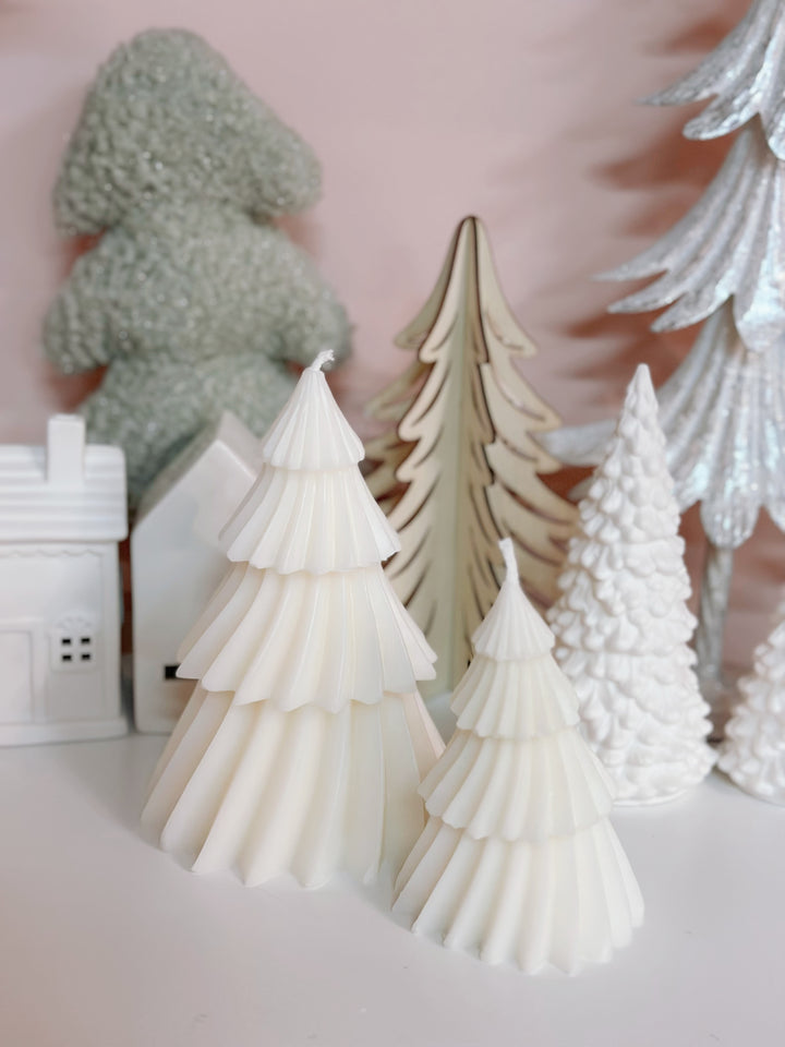 Curvy Grooves Cream Christmas Tree Candle (2 sizes)
