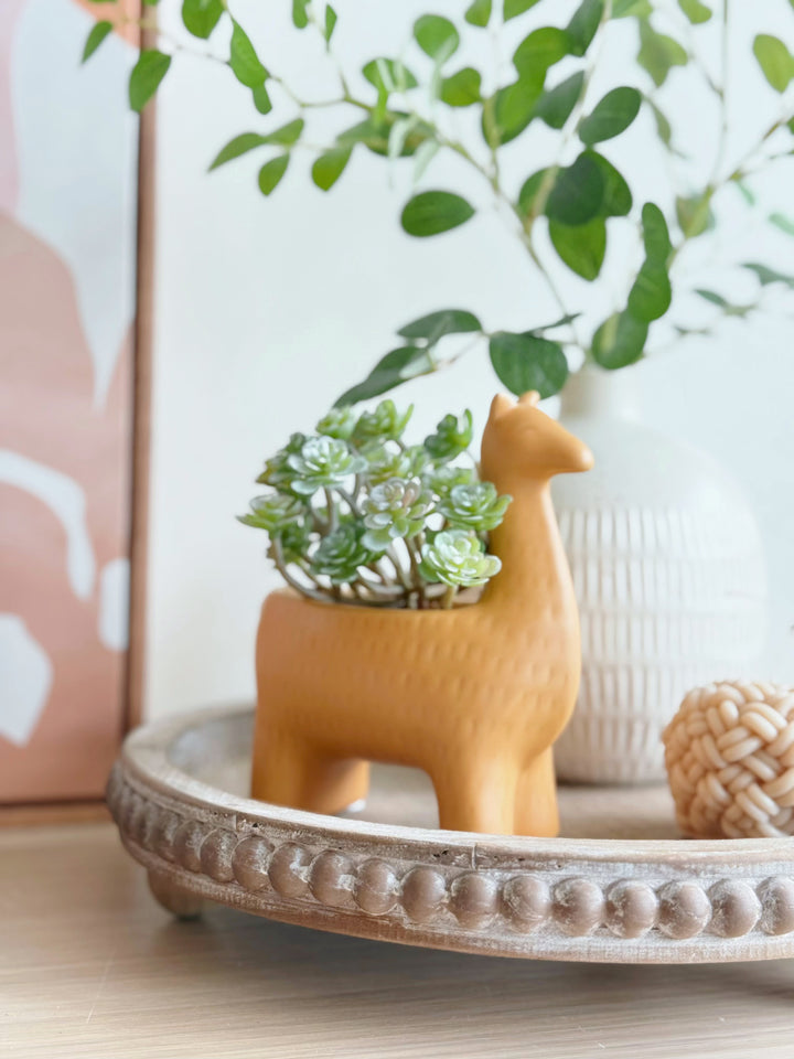 Vintage Beaded Wooden Pedestal Tray