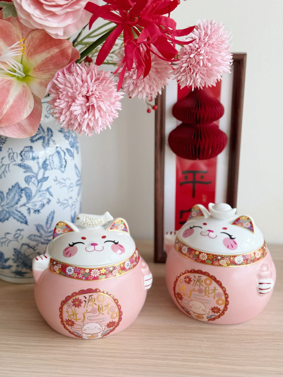 Smiling Fortune Cat Porcelain Storage Jar (2 options)