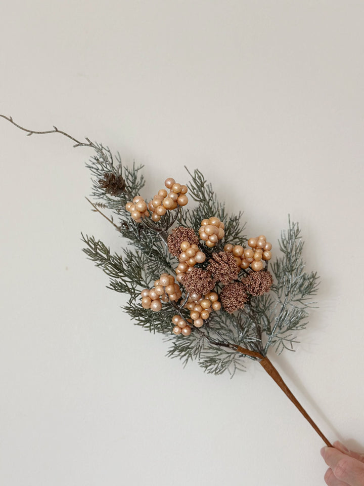 Frosted Champagne Pine Berry Stem