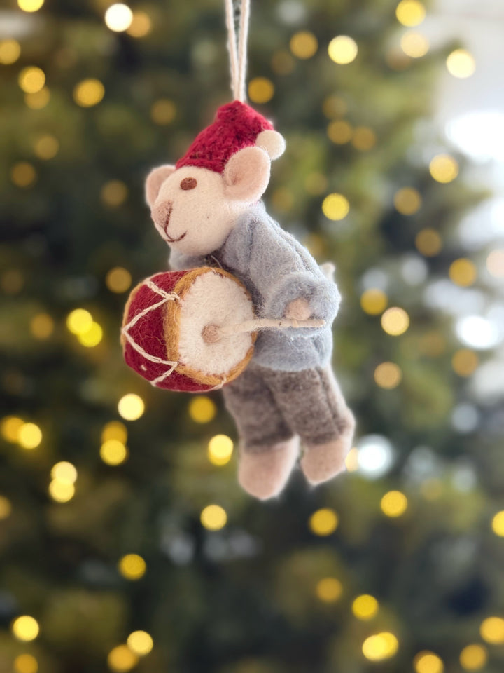 Little Drummer Mouse Wool Felt Ornament