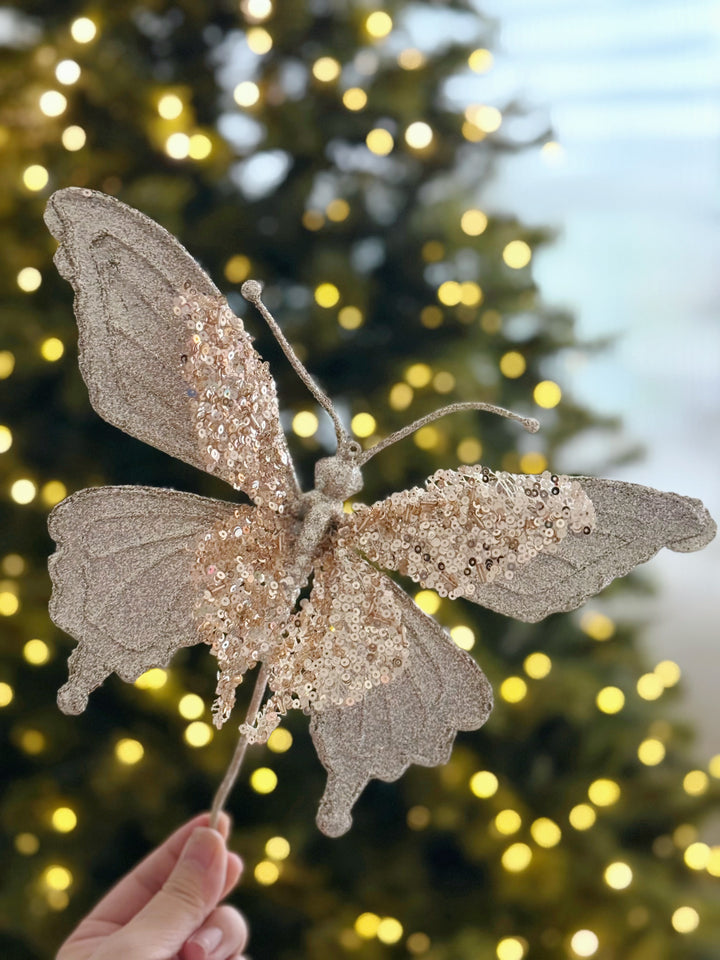 Champagne Flutter Glitter Butterfly Pick