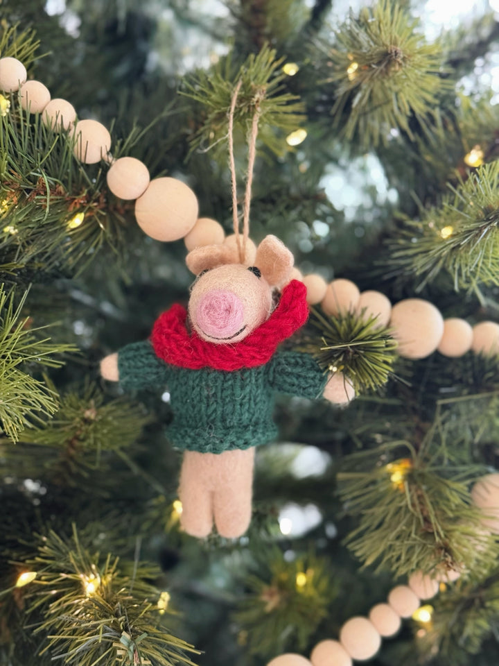 Cozy Sweater Pig Felt Ornament