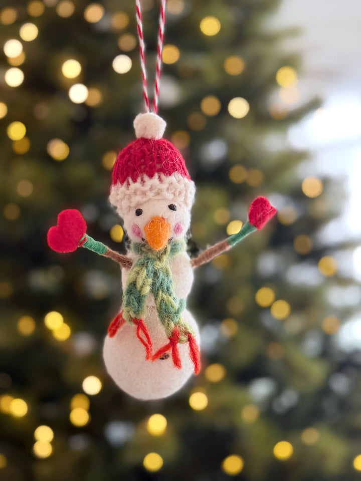 Merry Mittens Snowman Wool Felt Ornament