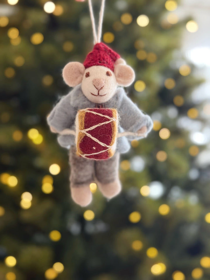 Little Drummer Mouse Wool Felt Ornament