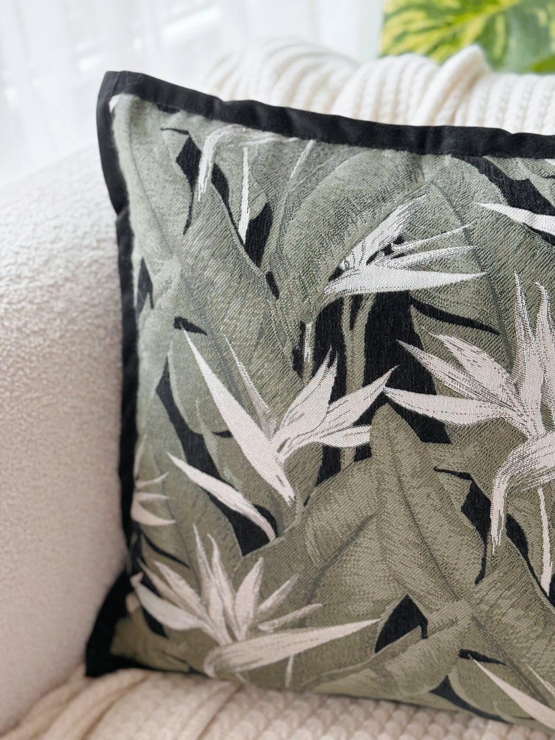 Bird of Paradise Velvet Trim Cushion Cover