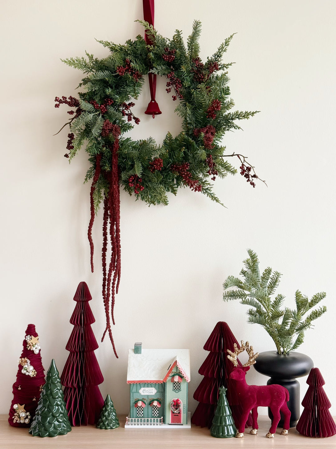Burgundy Woodland Christmas Wreath