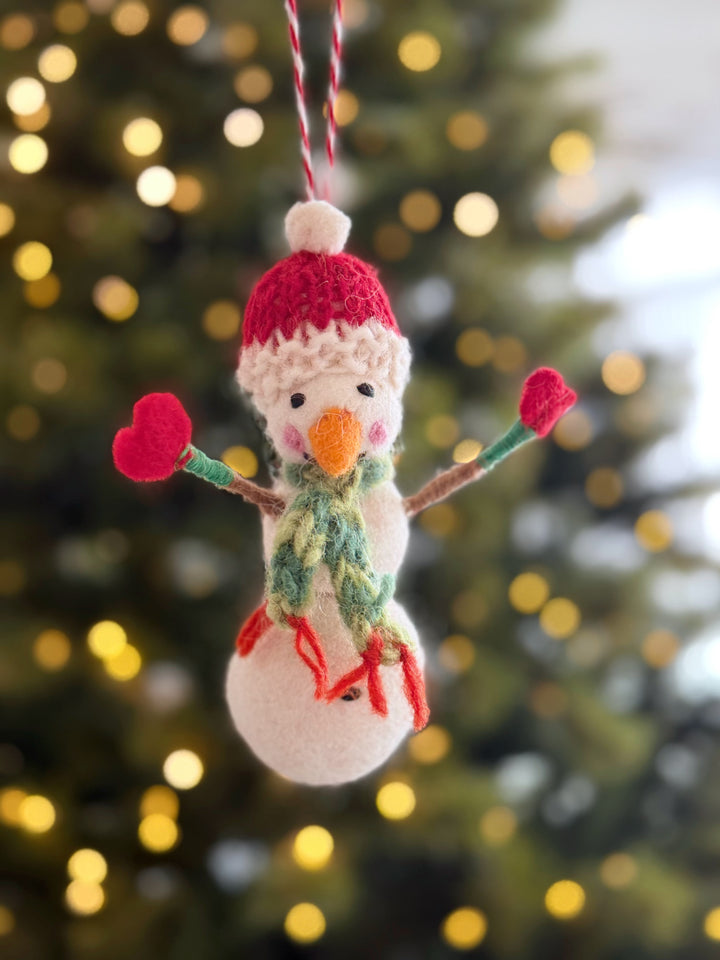 Merry Mittens Snowman Wool Felt Ornament
